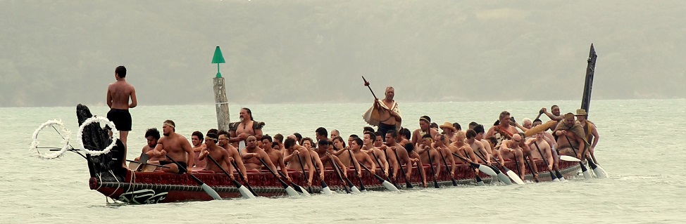 Our journey is illustrated by whānau in a waka.