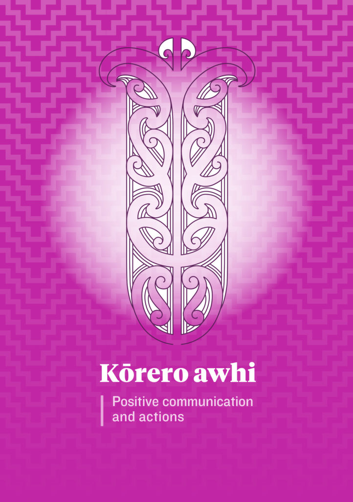 Image of the cover of the Kōrero awhi – one of the set of booklets exploring the six E Tū Whānau values