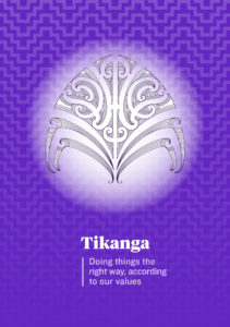 The purple cover of the Tikanga booklet, with the tag line: Doing things the right way, according to our values. The image links through to a pdf version of the booklet for download.