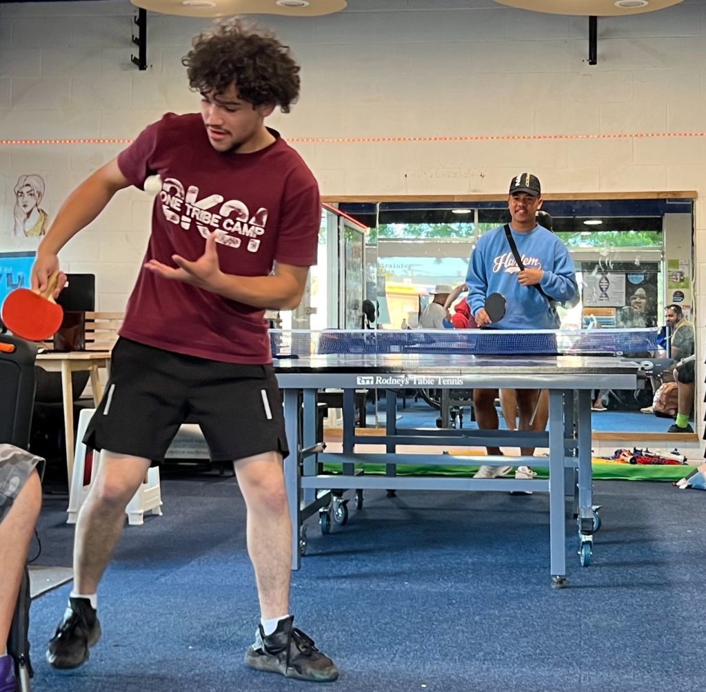 Rangatahi play table tennis at the Otara Youth Hub in Auckland. 