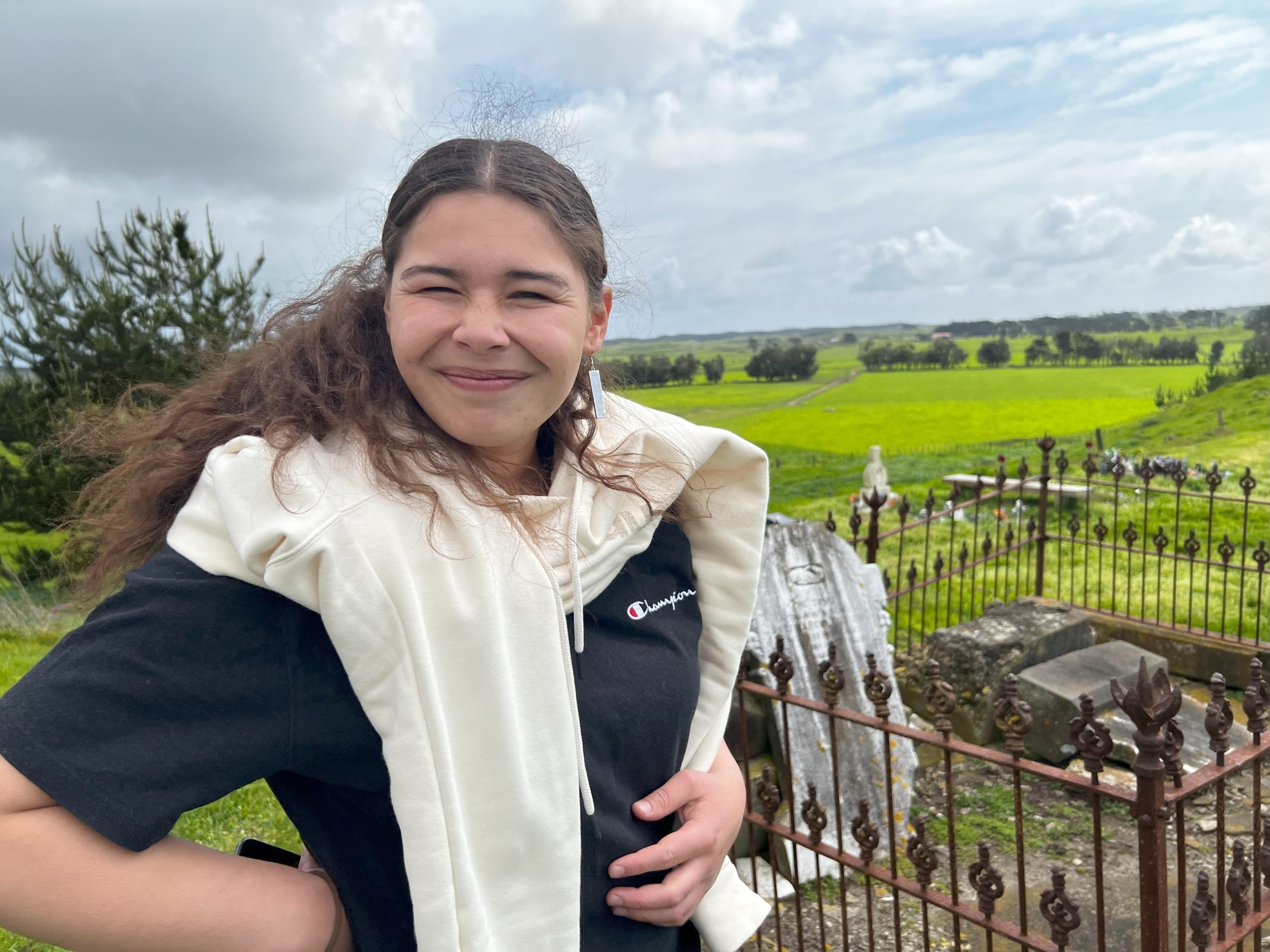 Clay-Teneil Pauli at the Ngāti Huia Urupā, Paeroa 