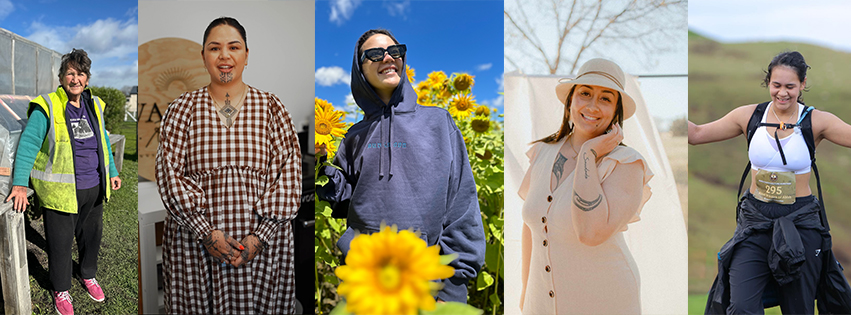 This is a collage of 5 separate images of women. The women all look quite different, one wearing outdoor work wear, another a patterned dress, another is pictured among sunflowers, another wears a cream linen dress and hat and the last appears to be competing in some sort of endurance running event.