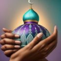 This featured image for the story on Autism Noor depicts the purple and green qubba of a mosque. Cradled carefully in two hands, the qubba is set against a purple and green background.