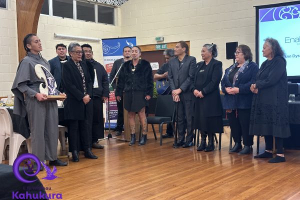 A group of Enabled Wairoa kaimahi stand in a semi-circle at the E ū Whānau Kahukura Awards 2026.