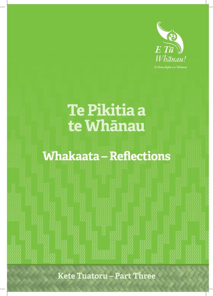 The image of the light green cover of Whakaata - Reflections, the first booklet in Te Pikitia a te Whānau.